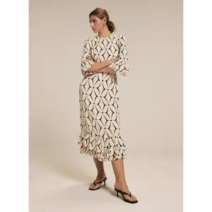 Mint Velvet Cream Geometric Print Ruffle Midi Dress